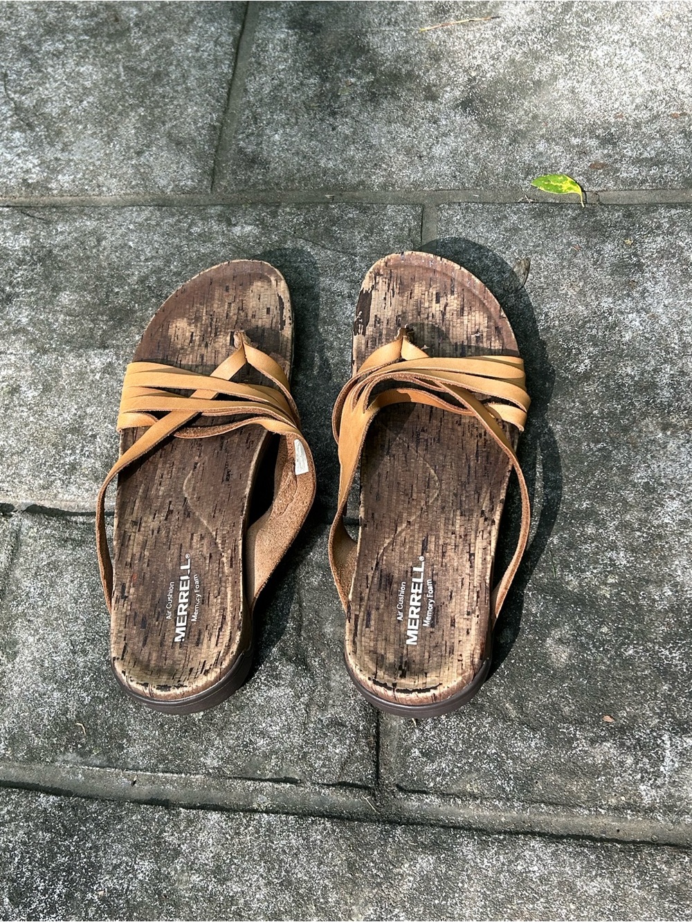 Merrell Women's Brown-Tan Multi-Strap Slide Sandals
